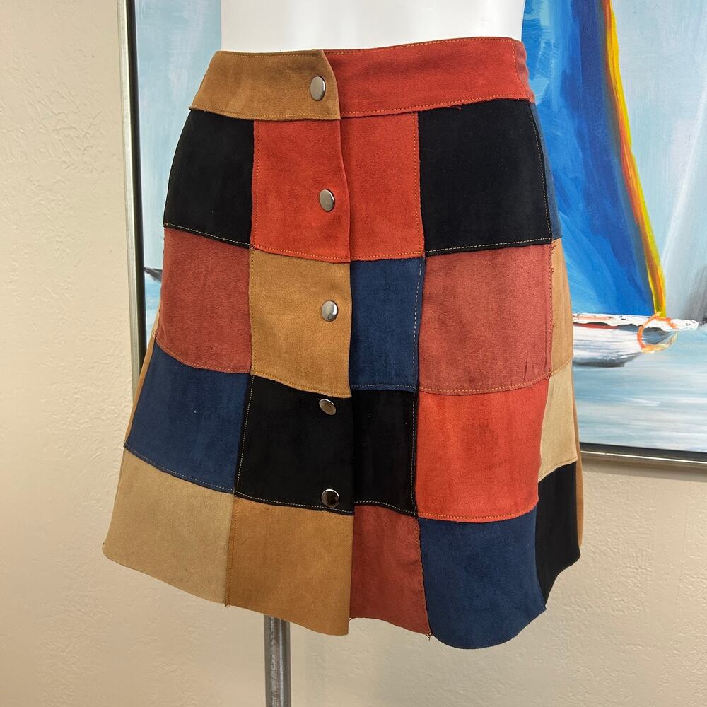 Union of Angels Patchwork faux leather A-line mini skirt size med